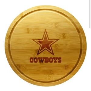 Cowboys Bamboo Cutting Board Lazy Susan Spinning Circle Wood Charcuterie NEW